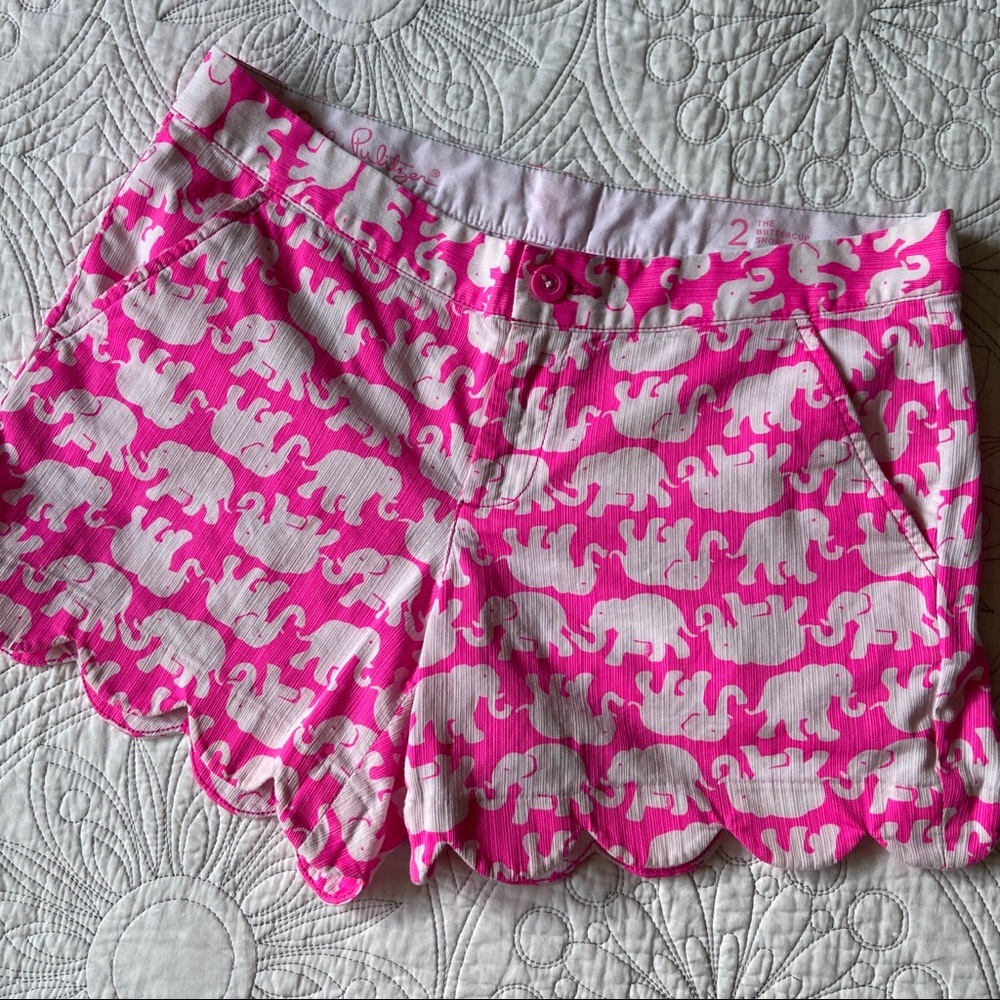 LILLY PULITZER Scalloped Buttercup Shorts XS/S Pink Elephant 'Tusk In Sun'